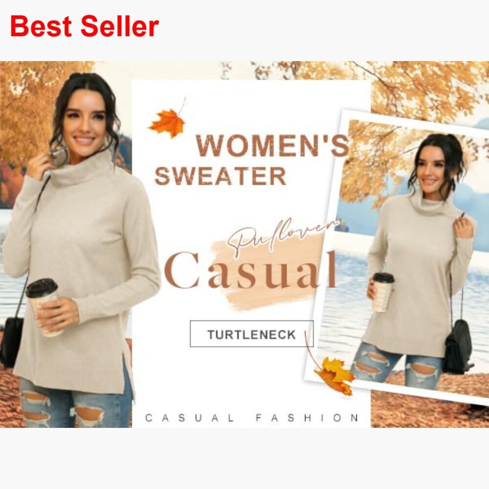Viscose Blend Turtleneck Pullover Sweater Long Sleeve Casual - Picture 5 of 7
